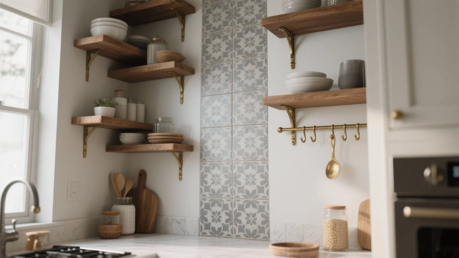 4. Patterned encaustic-look tiles as an accent strip