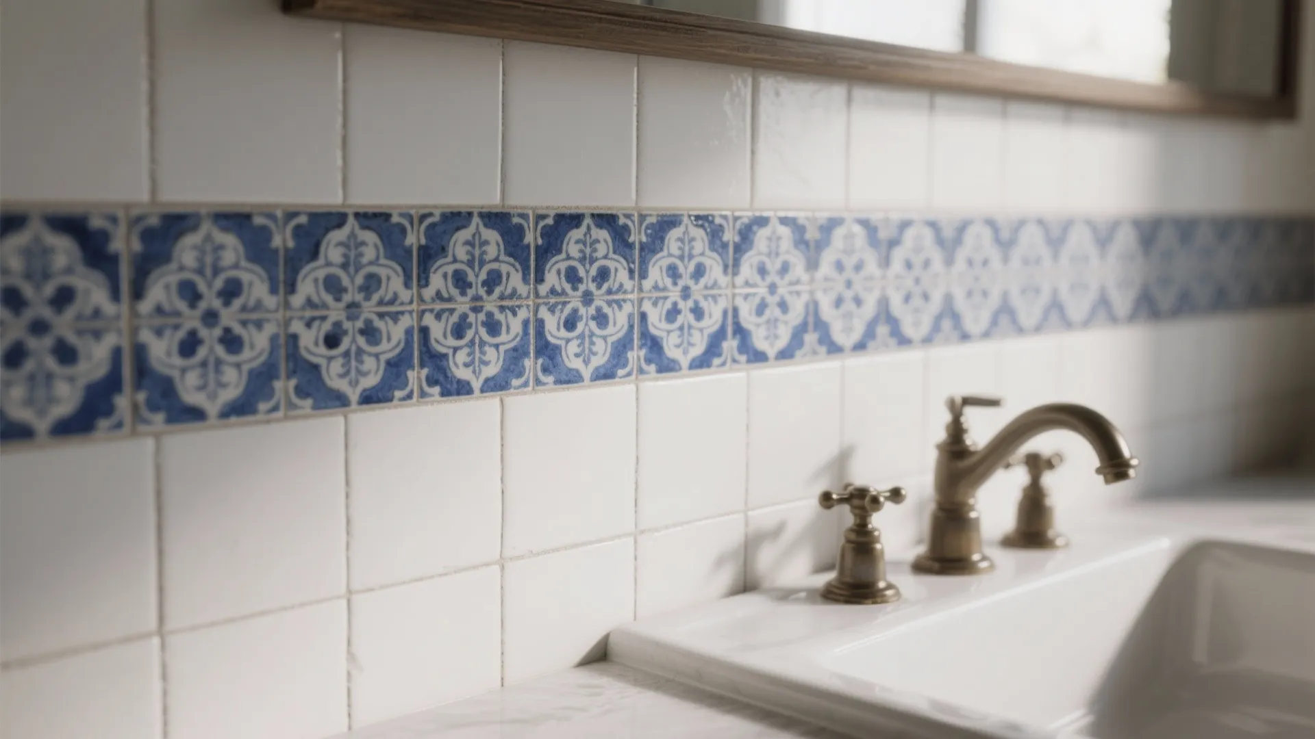 4. Patterned encaustic-style blue tiles as an accent