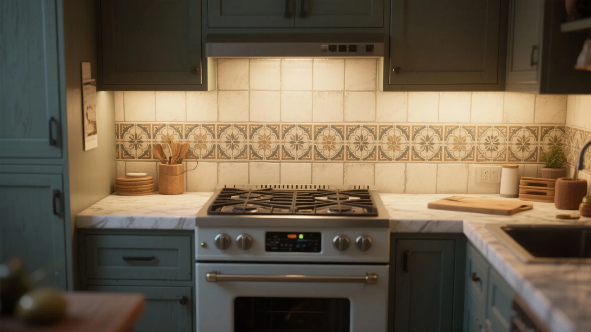 2. Patterned encaustic-look tiles for a punch of personality