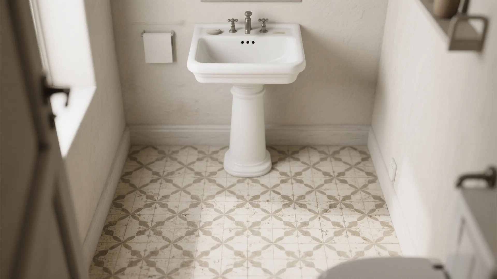 2. Patterned tiles with simple fixtures