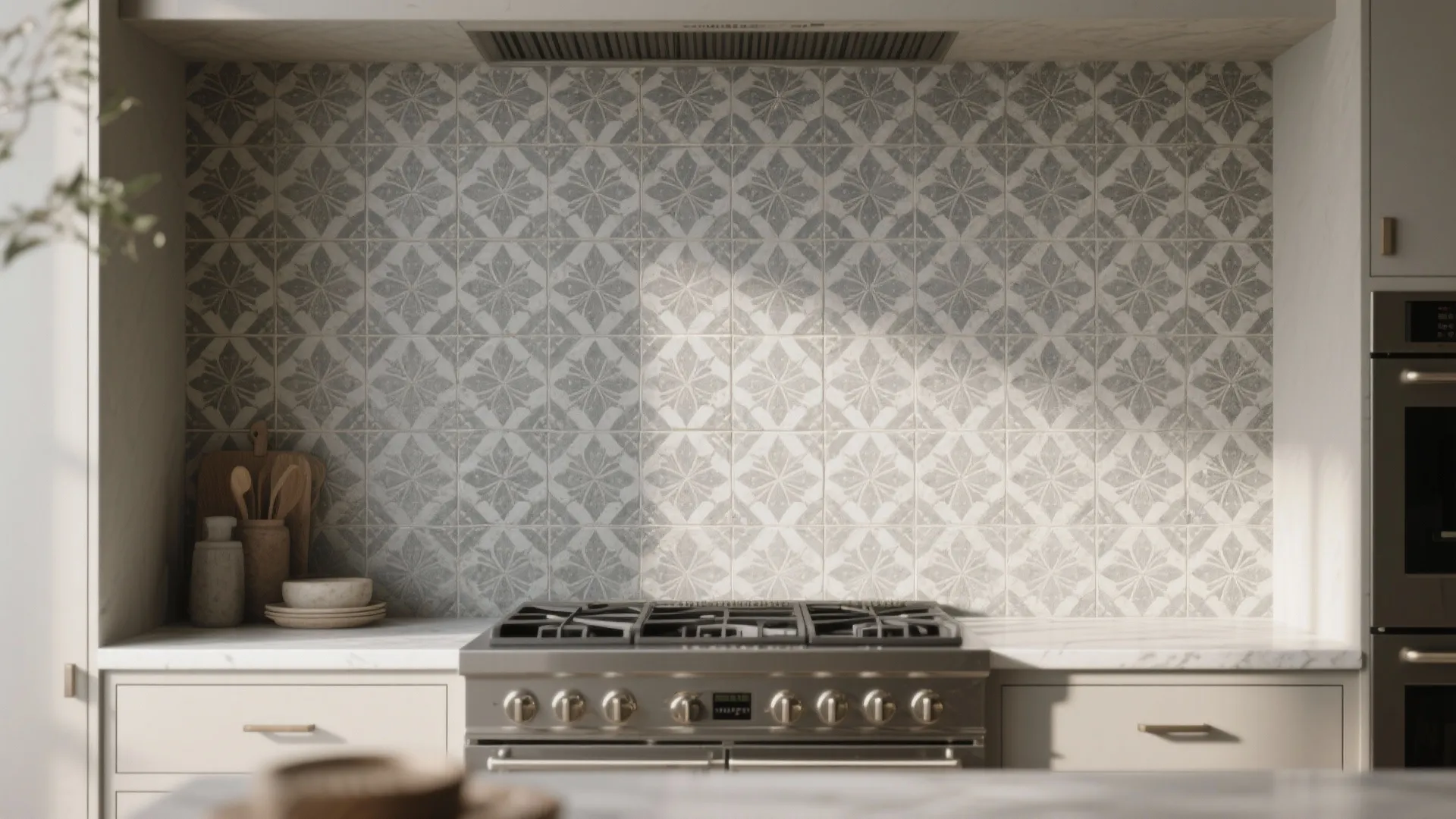 4. Patterned encaustic tiles in muted greys