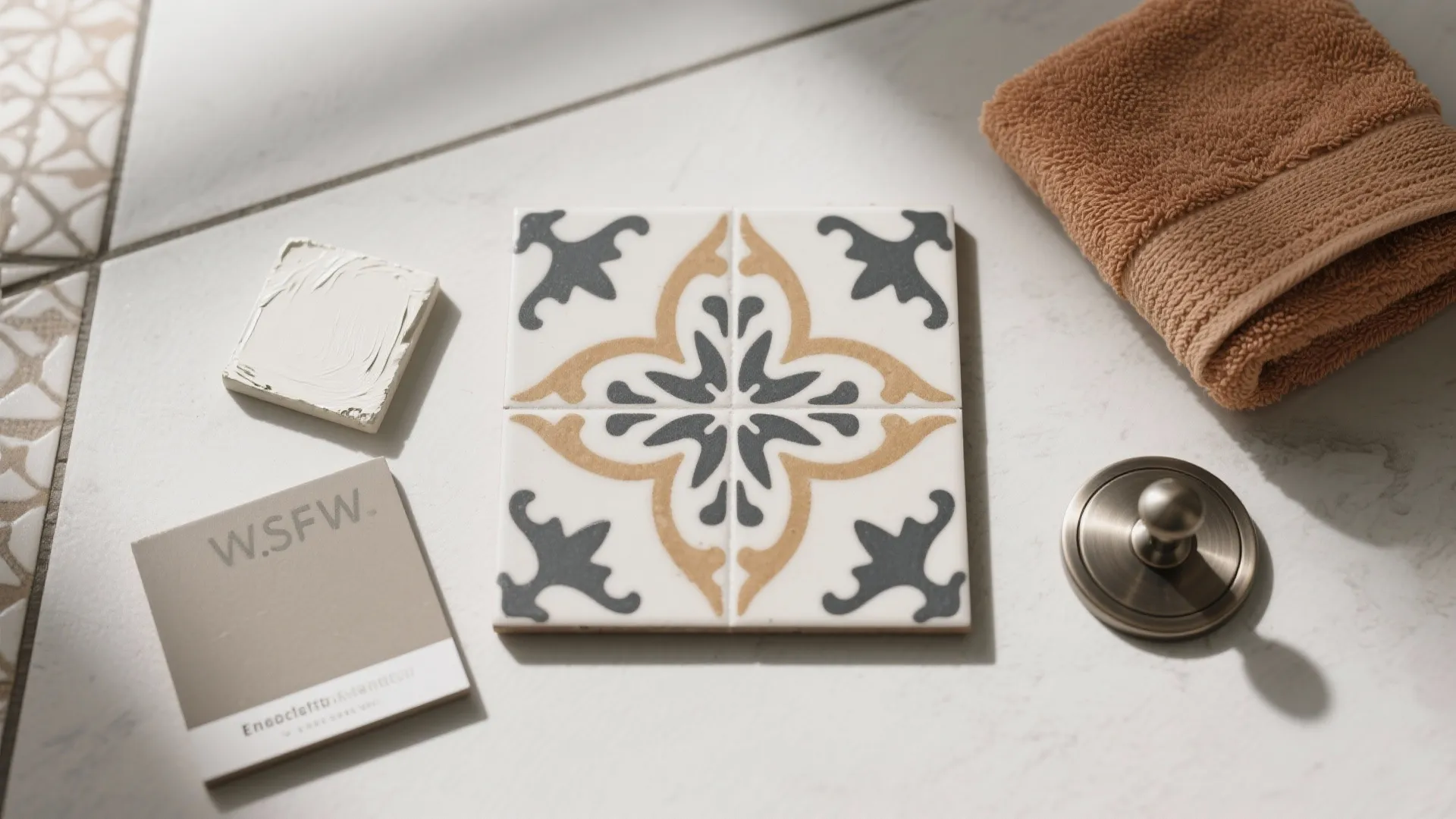 5) Patterned encaustic-look porcelain for character