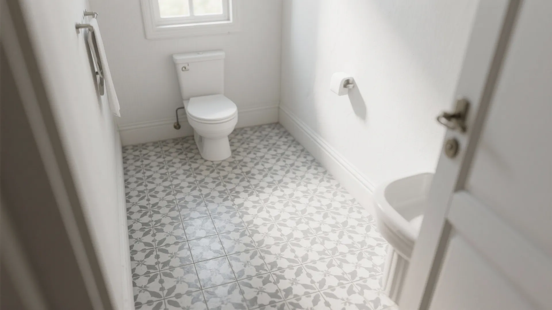 4. Patterned encaustic-style gray tiles