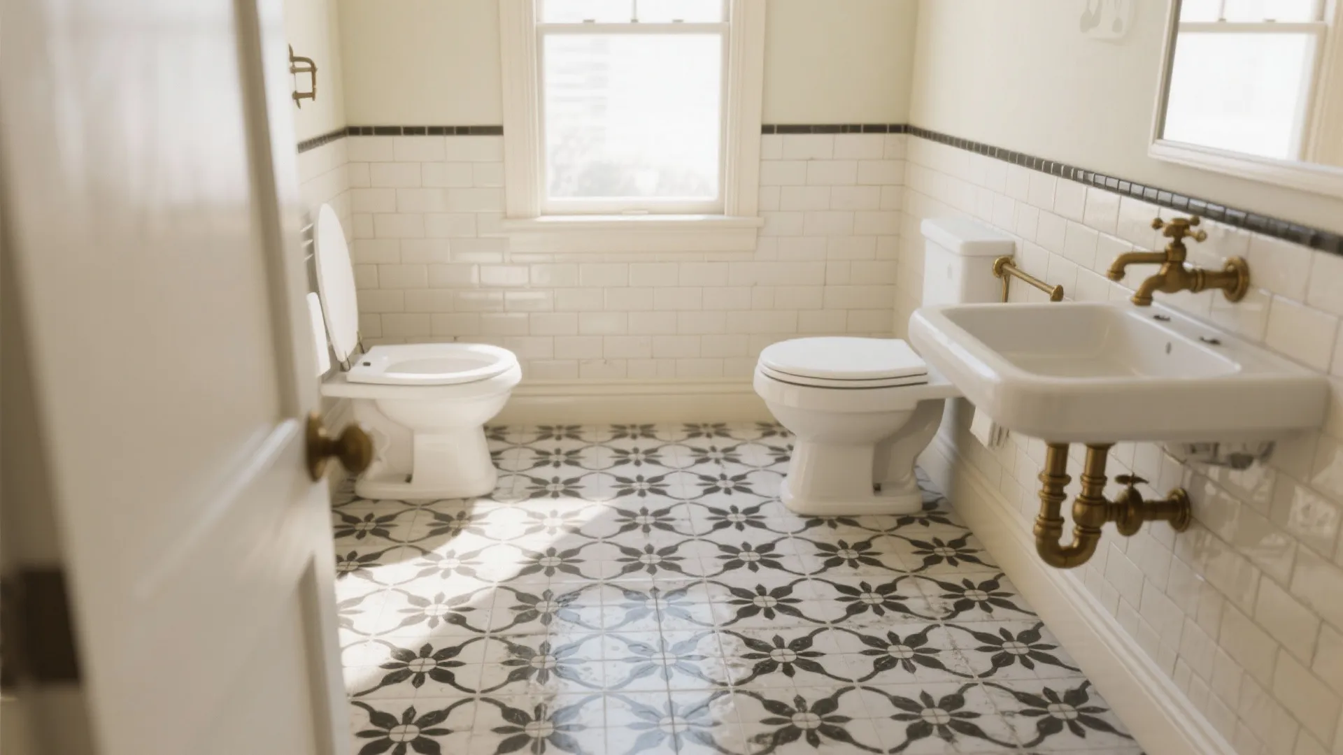 3. Patterned black-and-white encaustic tiles for vintage flair
