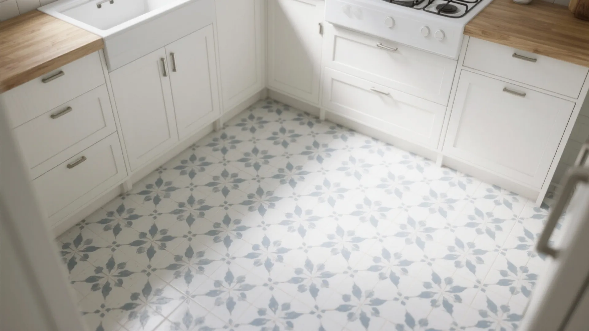 3. Patterned white encaustic tiles for personality