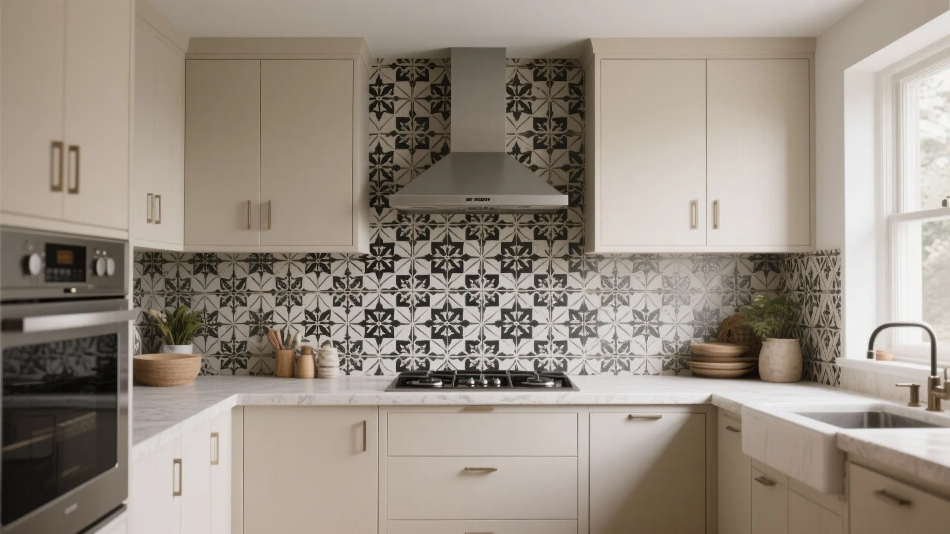 2. Black-and-white patterned encaustic tiles
