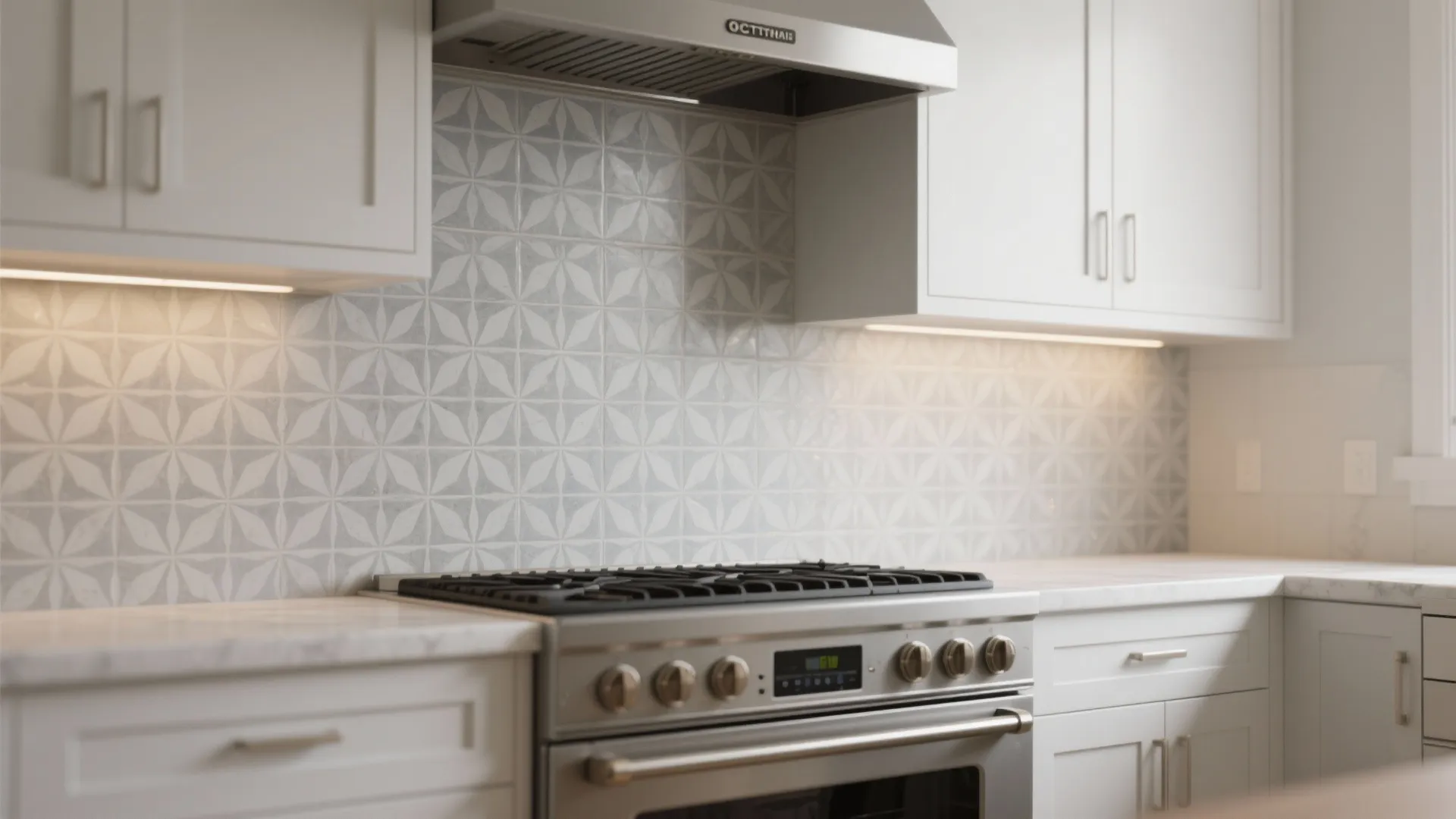 3. Patterned encaustic-look tiles for soft contrast