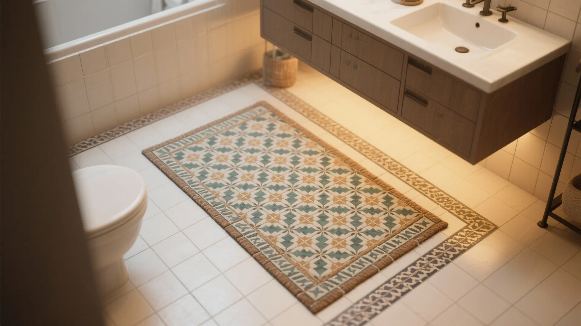 3. Patterned encaustic-look tiles (used sparingly)