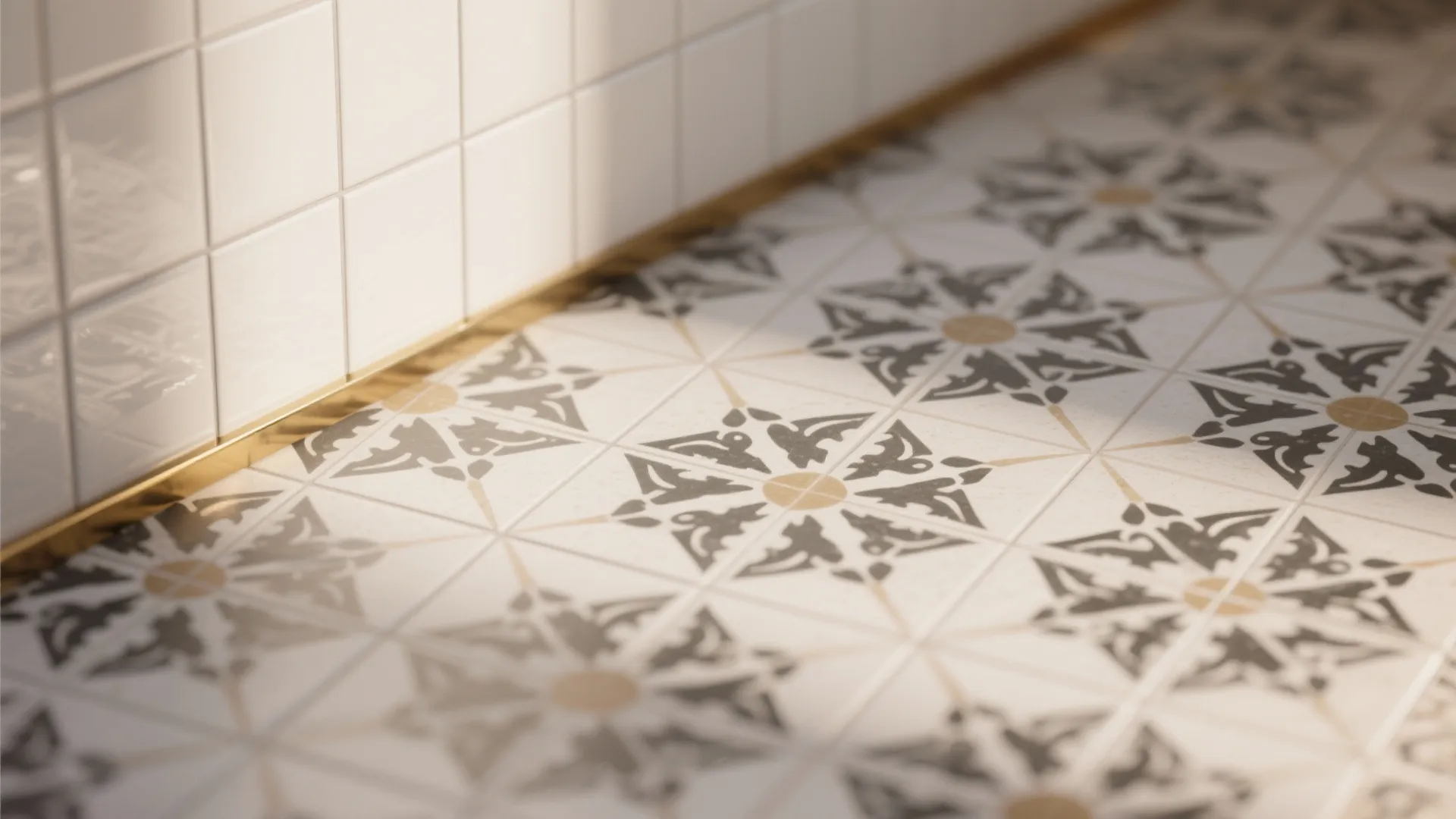 Patterned Encaustic-Style Floor + Calm Satin Wall