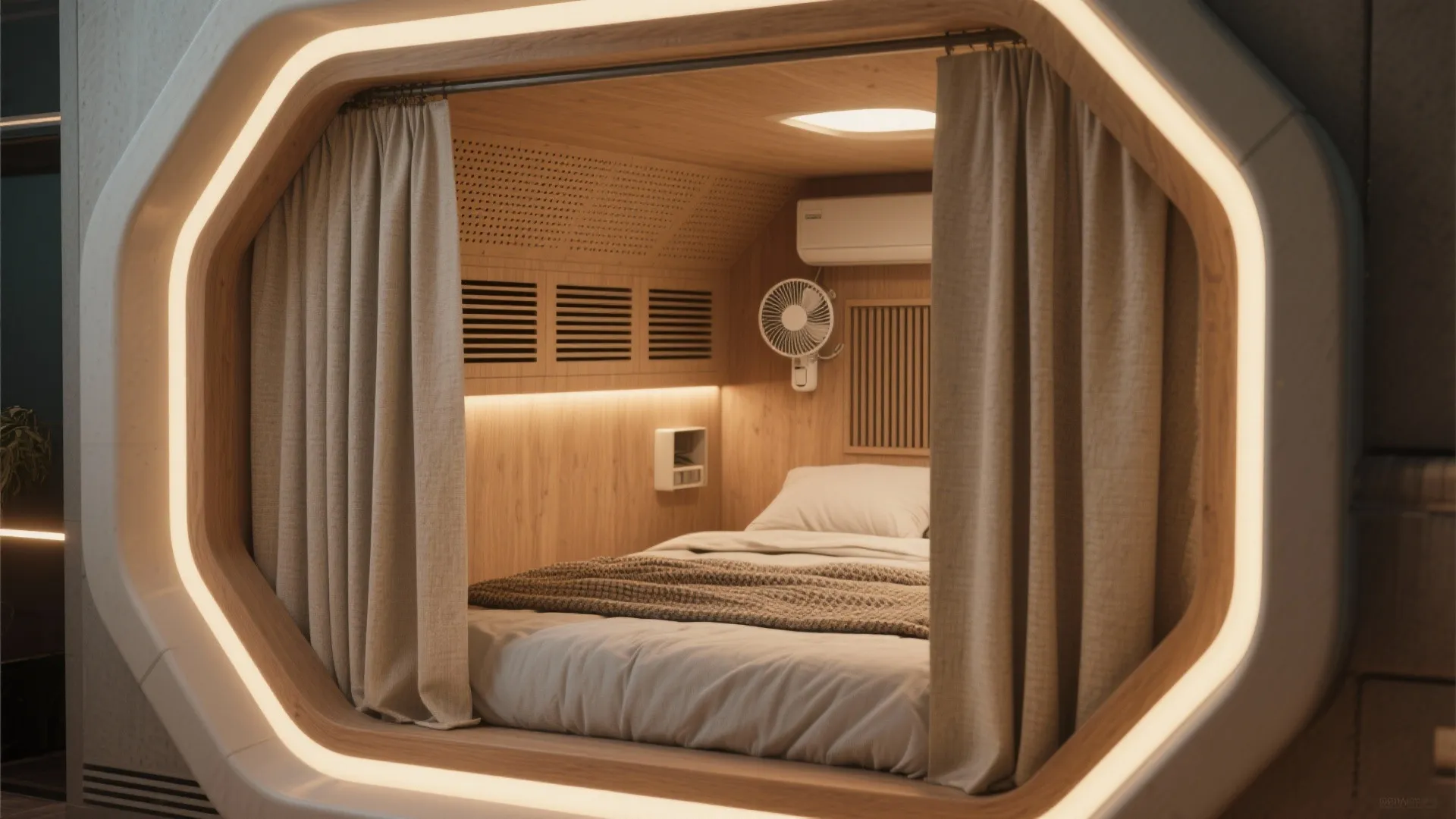 4. Enclosed sleeping pod with curtains