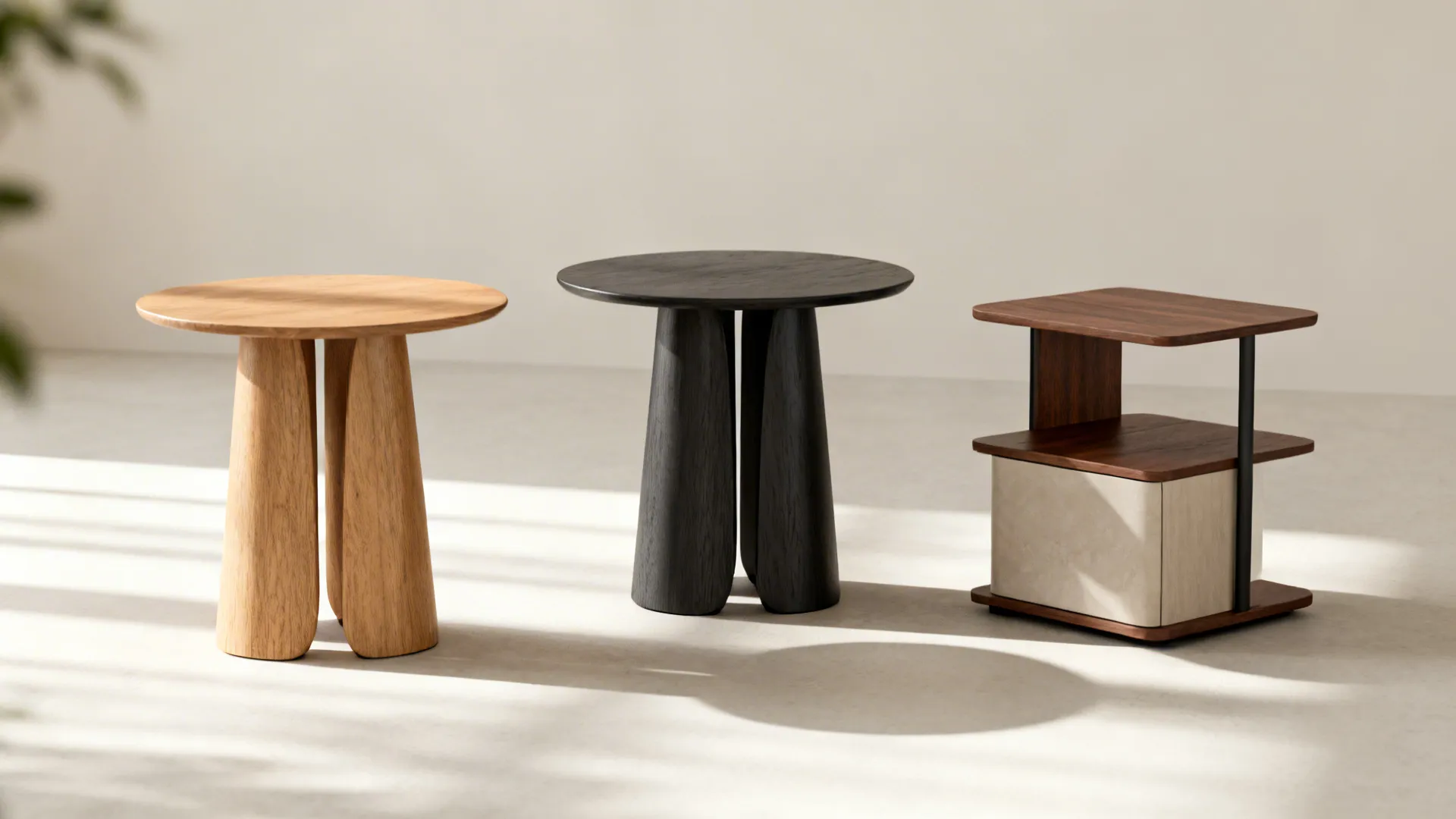 Three end table styles—matching, mismatched, multifunctional—displayed side by side for comparison