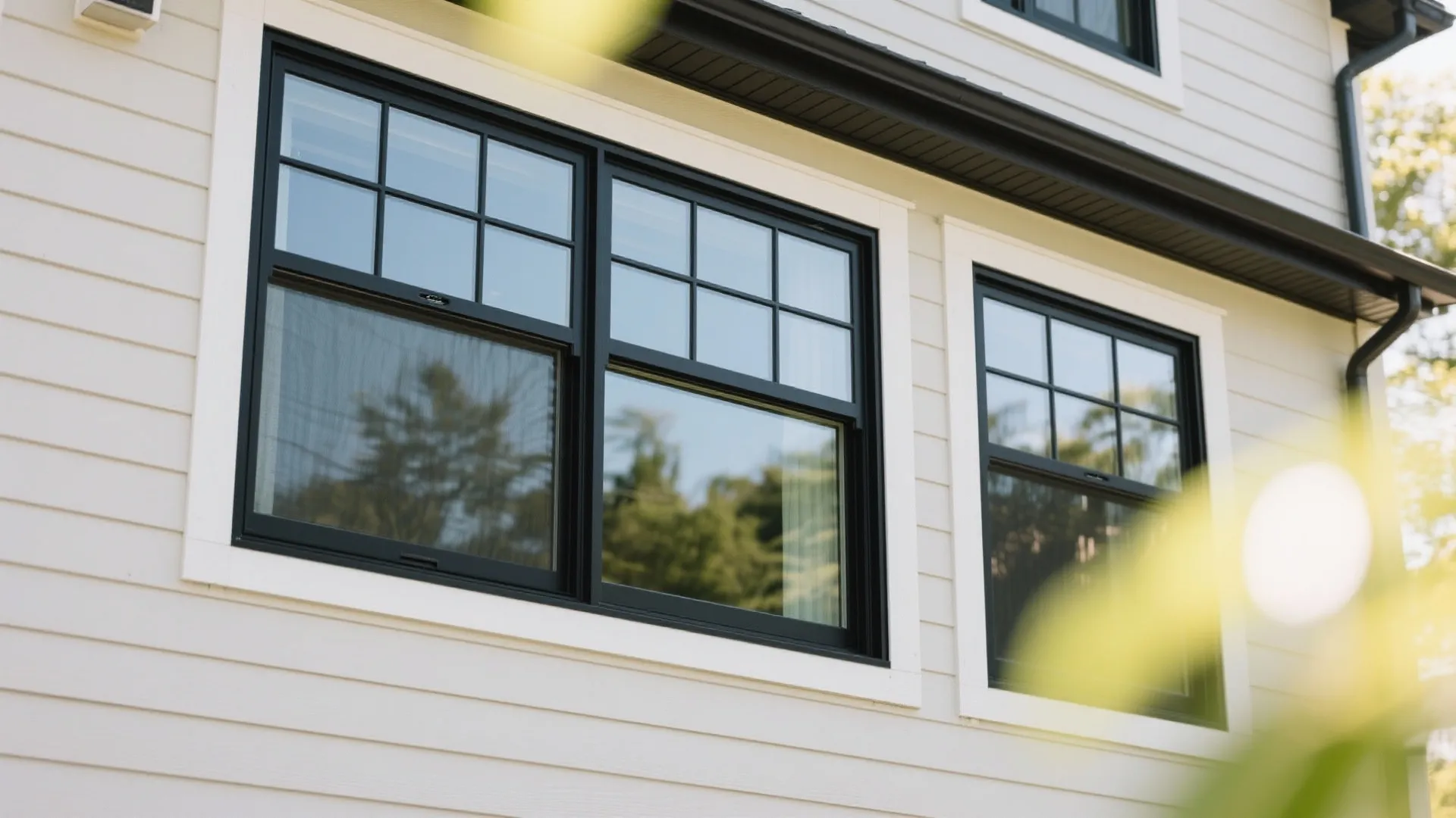Black-framed large energy-efficient windows on tri-level