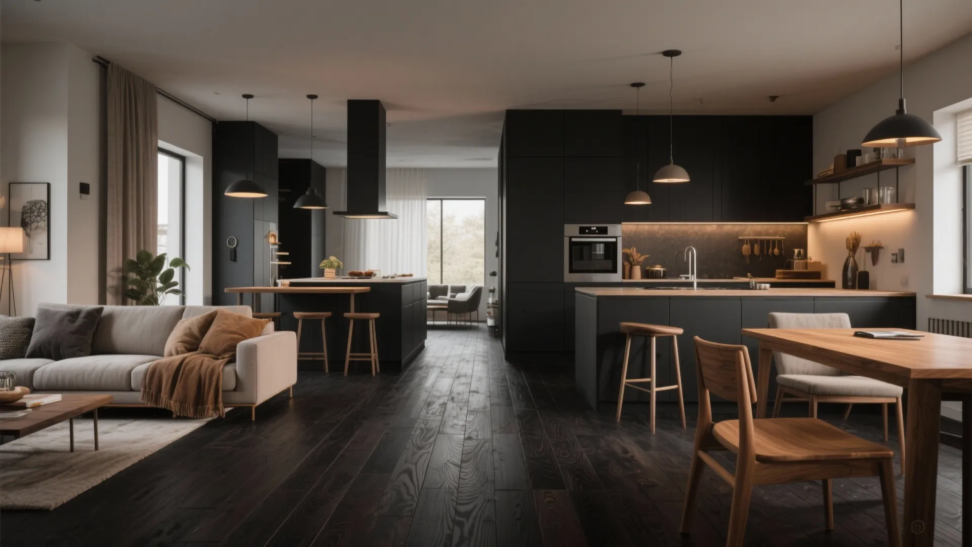 3. Stained black engineered wood