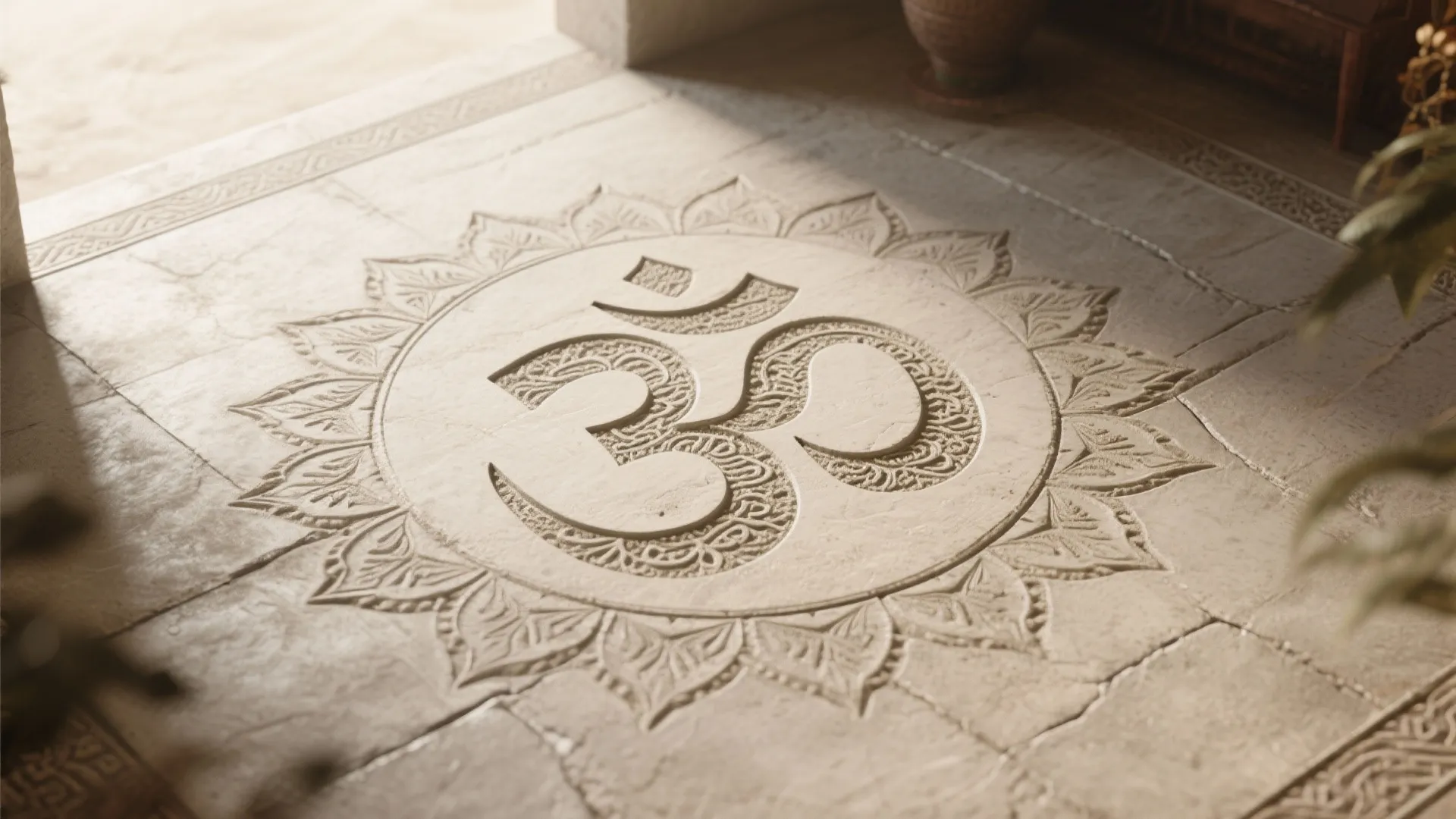 Engraved Cement Flooring with Symbol Motifs