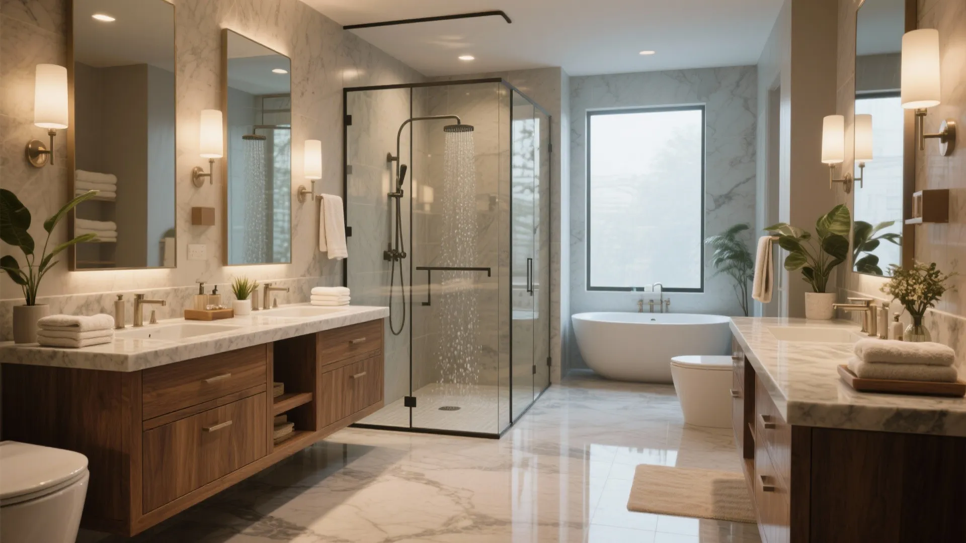 En-suite primary with dual sinks and shower + tub option