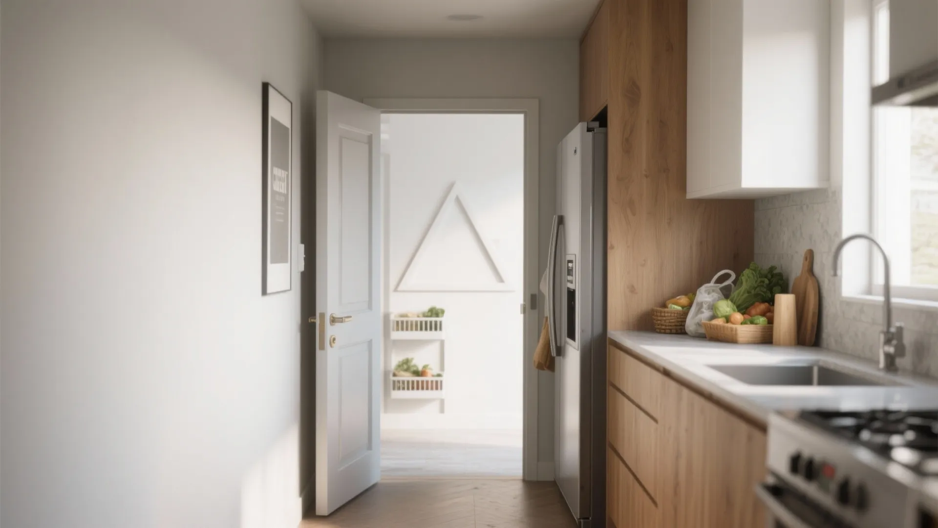 2. Position the fridge at the kitchen entrance