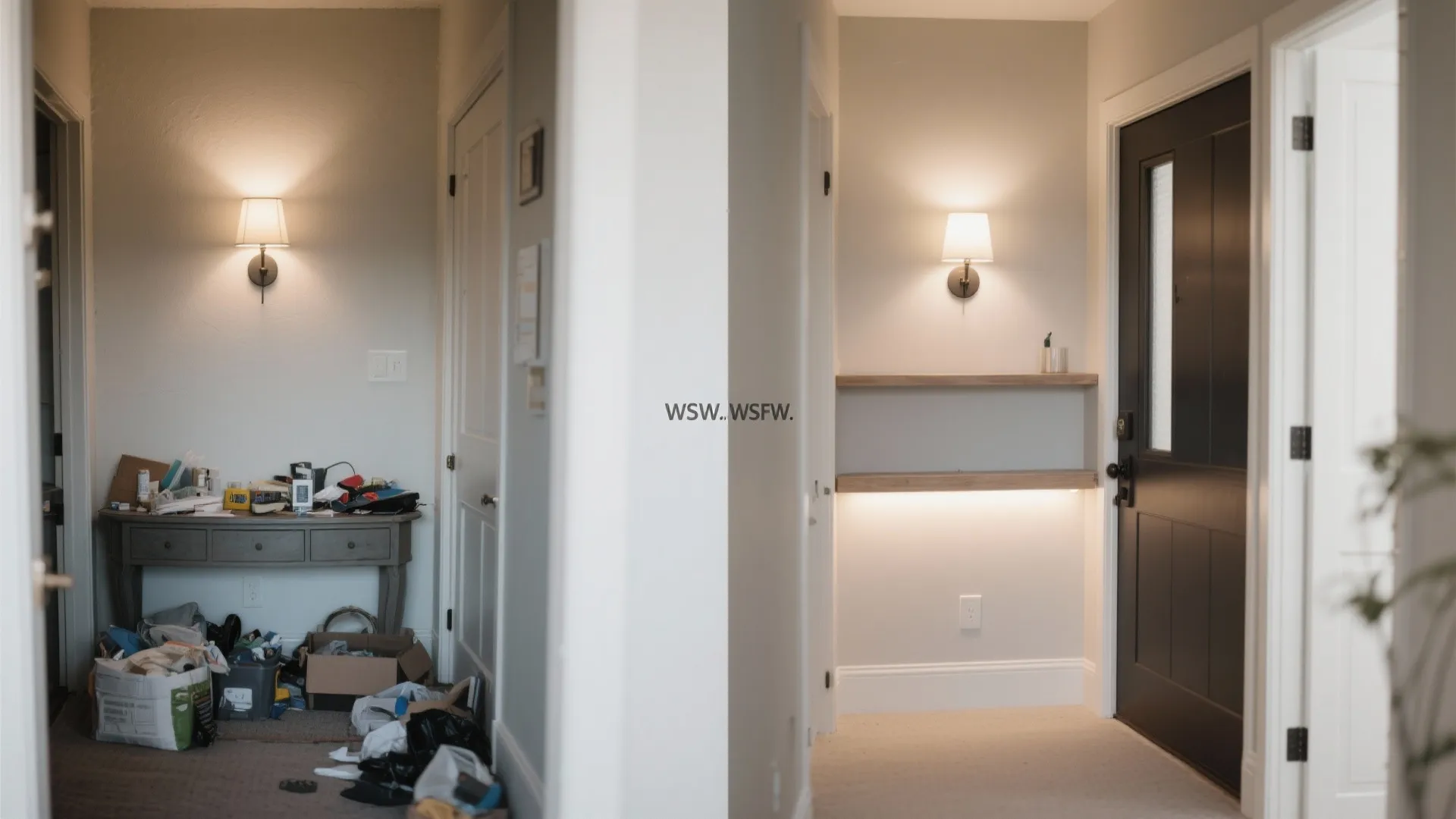 5) Minimal shelf lights and ledge sconces that double as storage