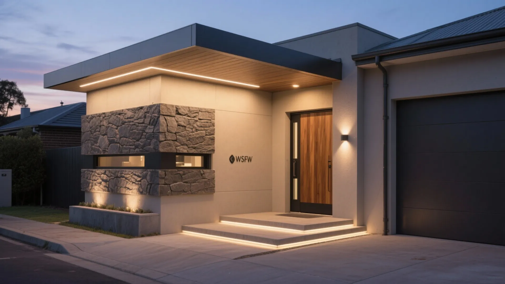 3) Entry Canopy + Layered Lighting: A Small Move with Big Presence