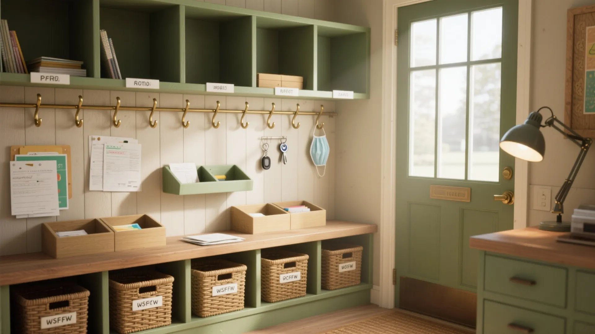 3. Cubbies with hooks and an entry command center