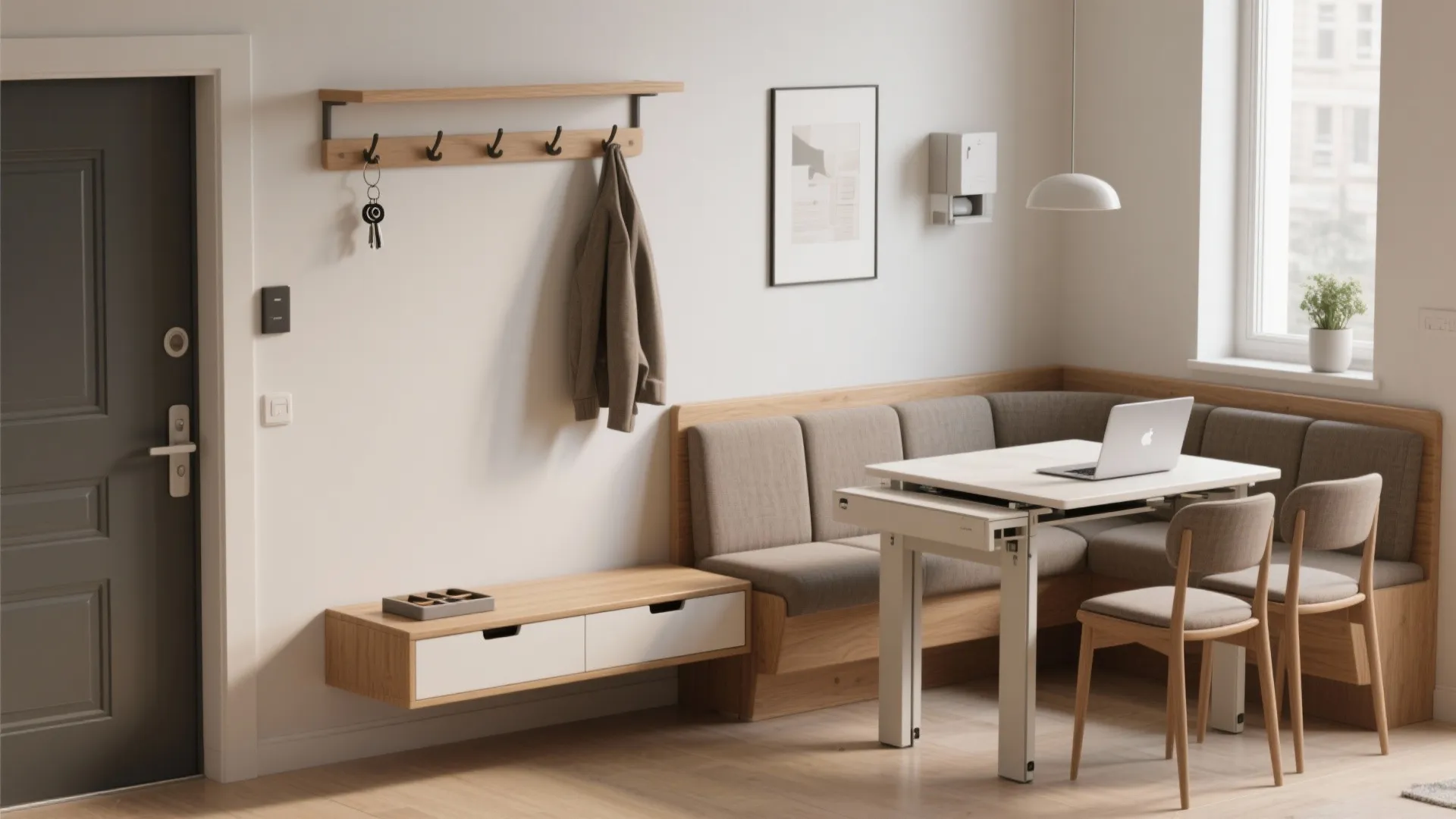 Bonus layout play: entry drop zone and multipurpose dining