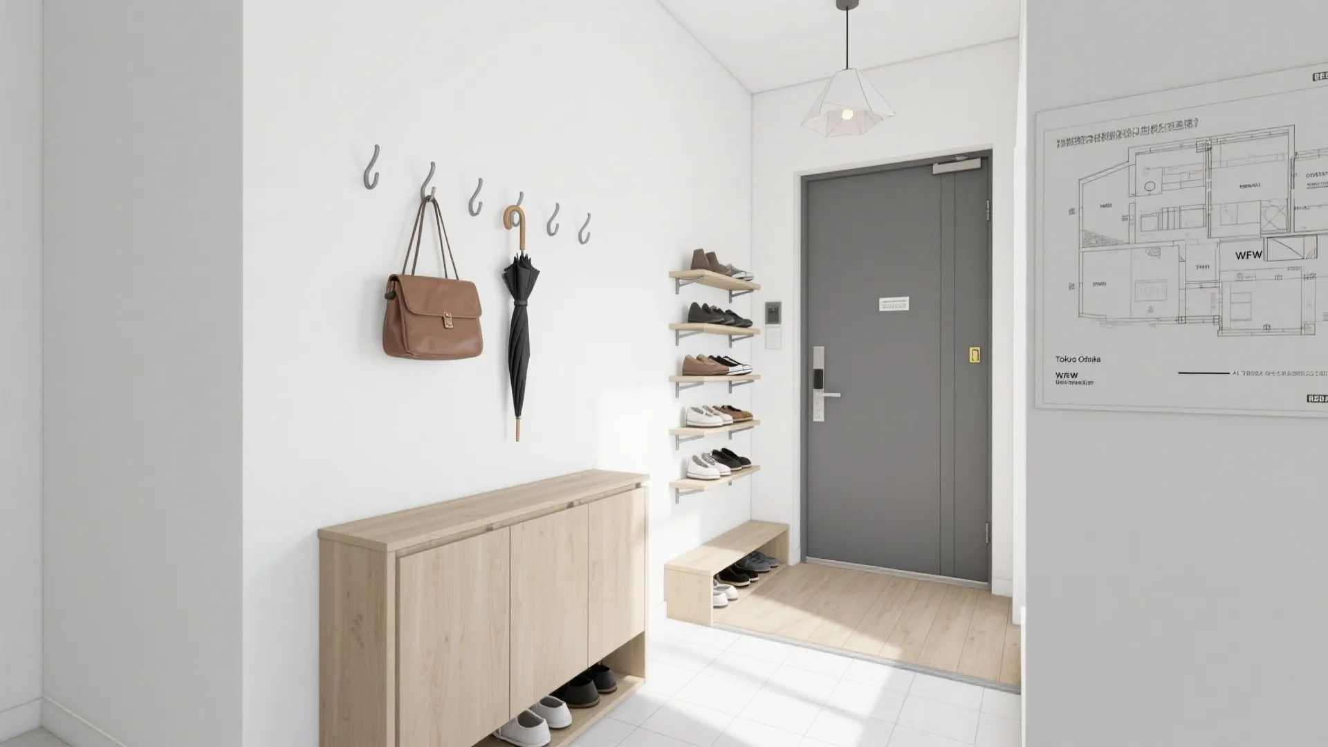 Tips 2: 玄関は“床に物を置かない”を徹底（收納技巧・動線規画）