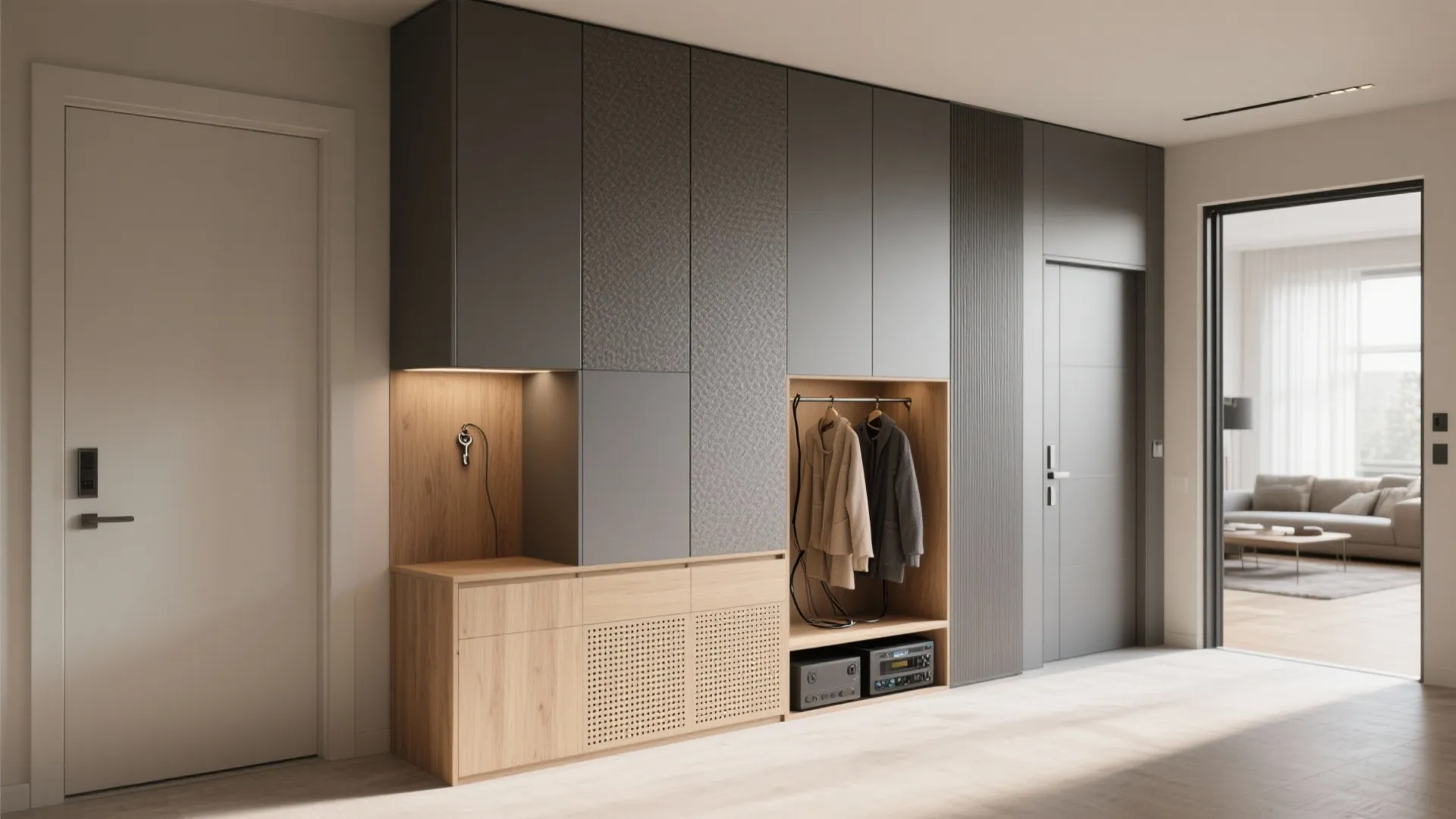 Floor-to-Ceiling Media Wall by the Entry