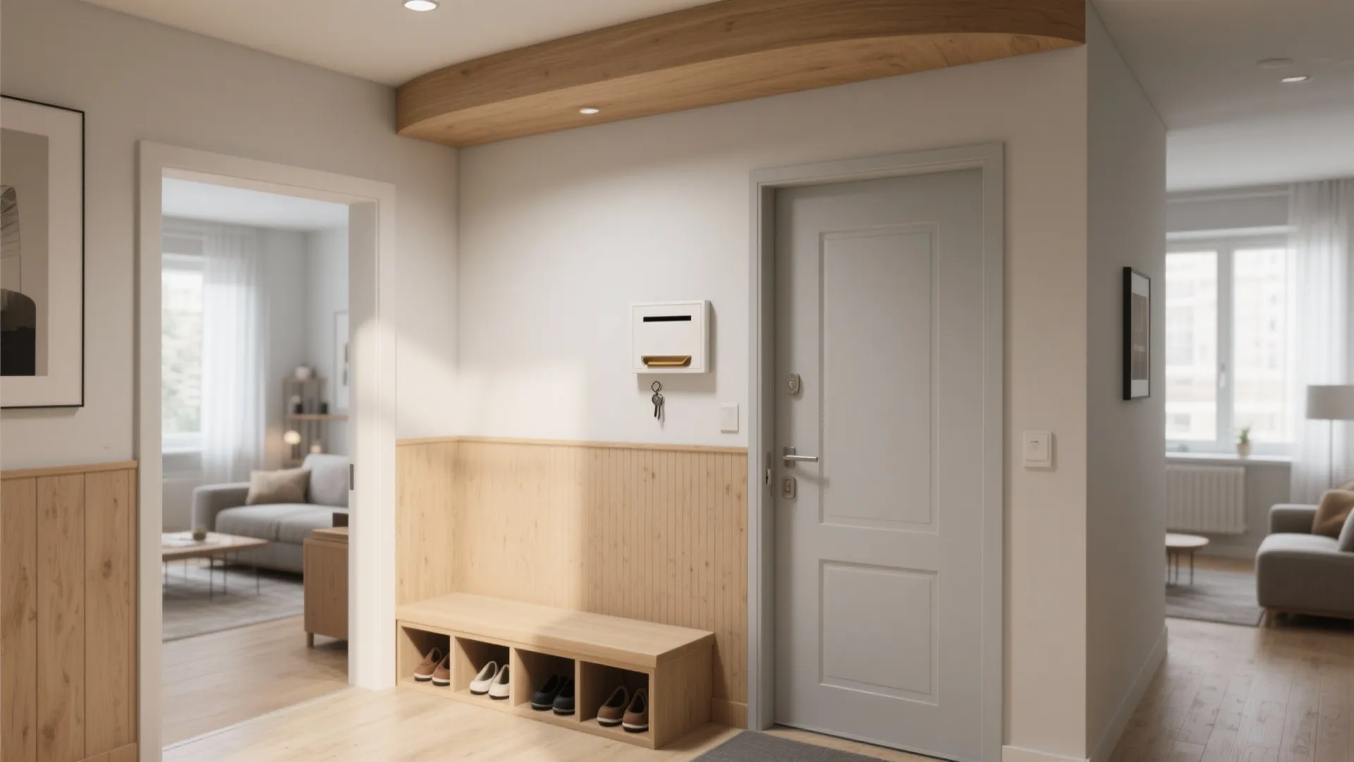 Entry Guard Wall with Built-in Bench Storage