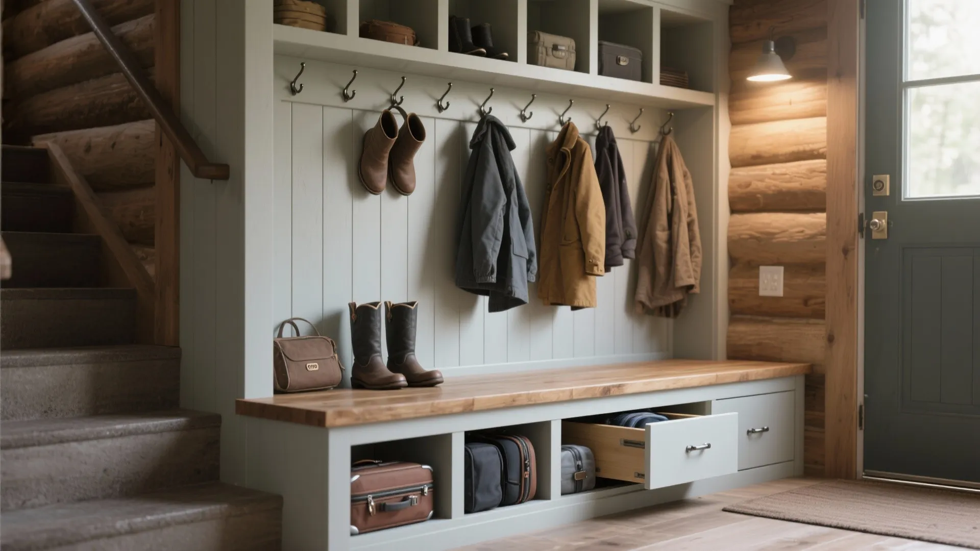3. Built-in storage around the entry and under stairs