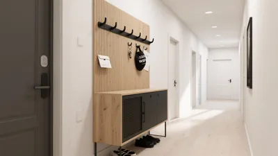 Modern Entryway with Wood and Black Accent Design