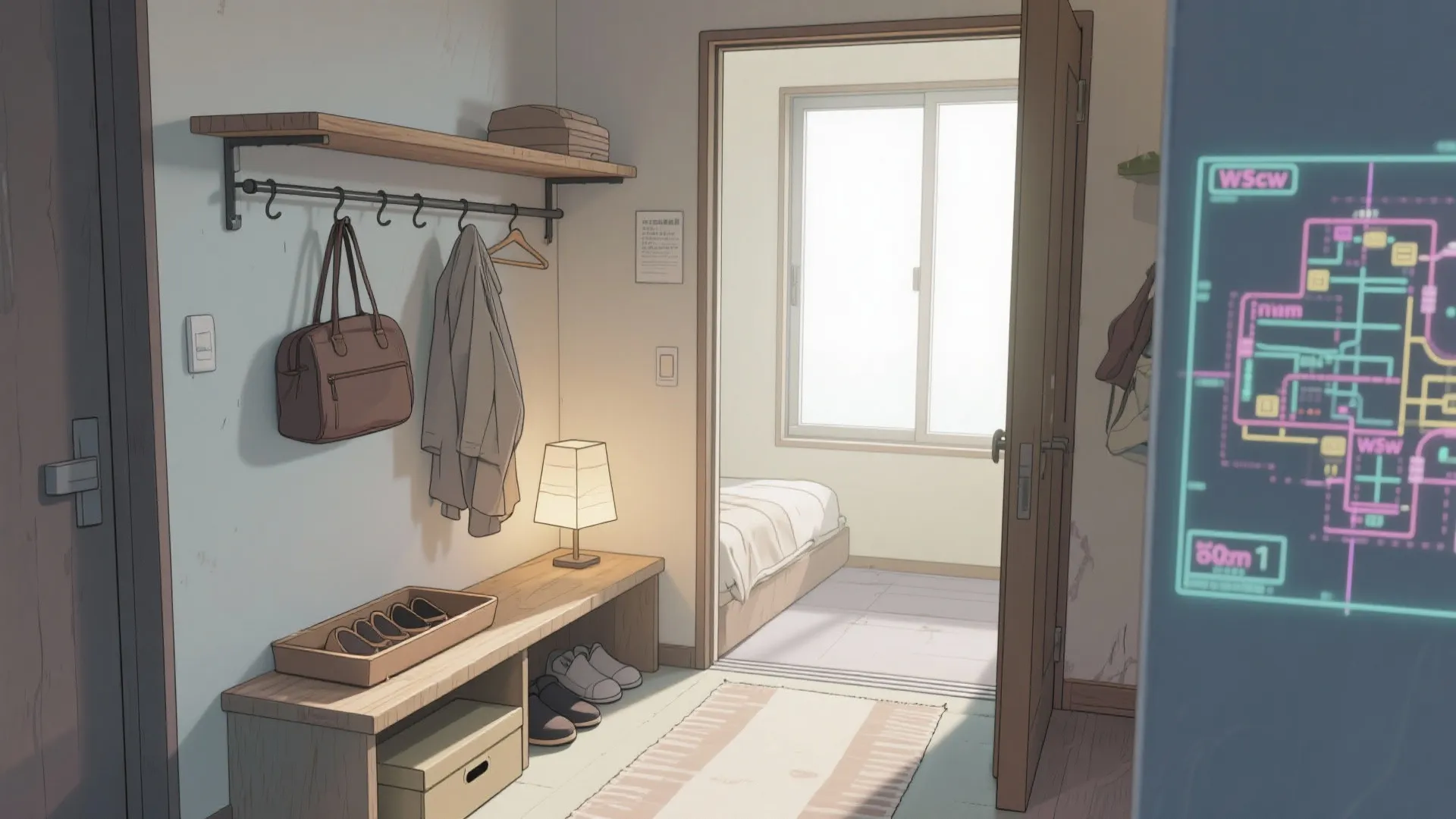 玄関から寝区までを一直線に結ぶクローク動線で、東京小戸型の滞留を減らす