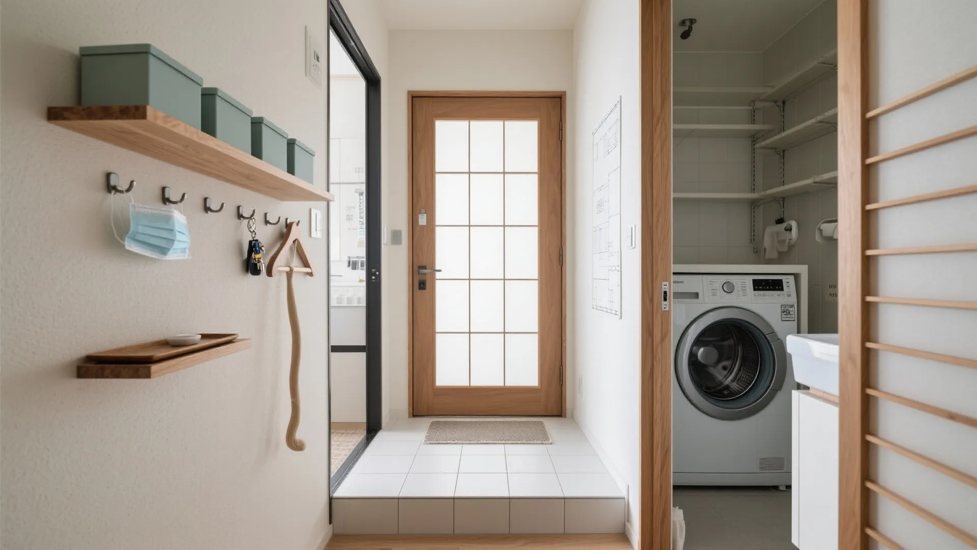 Tips 5: 玄関〜洗面は“縦一列の支度動線”で朝を短縮（收纳技巧）