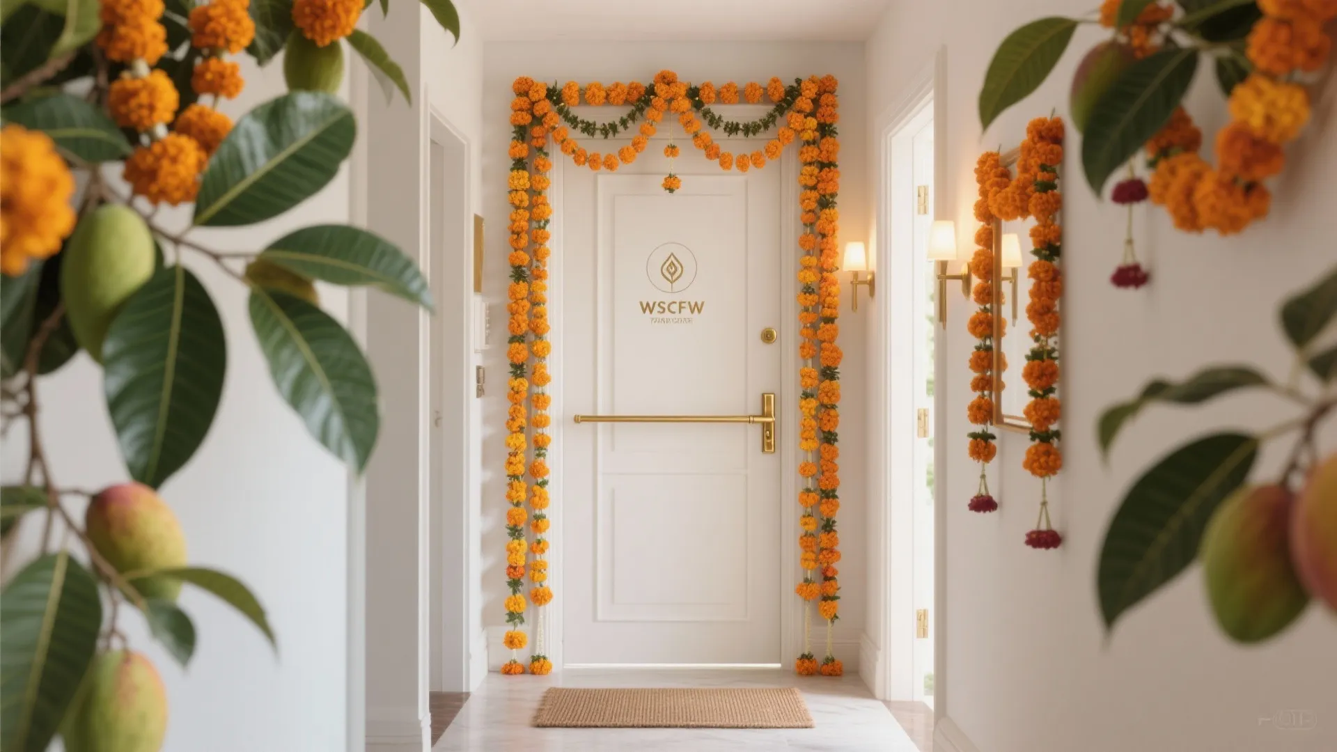 Marigold Torans and Mango-Leaf Layers at the Entry