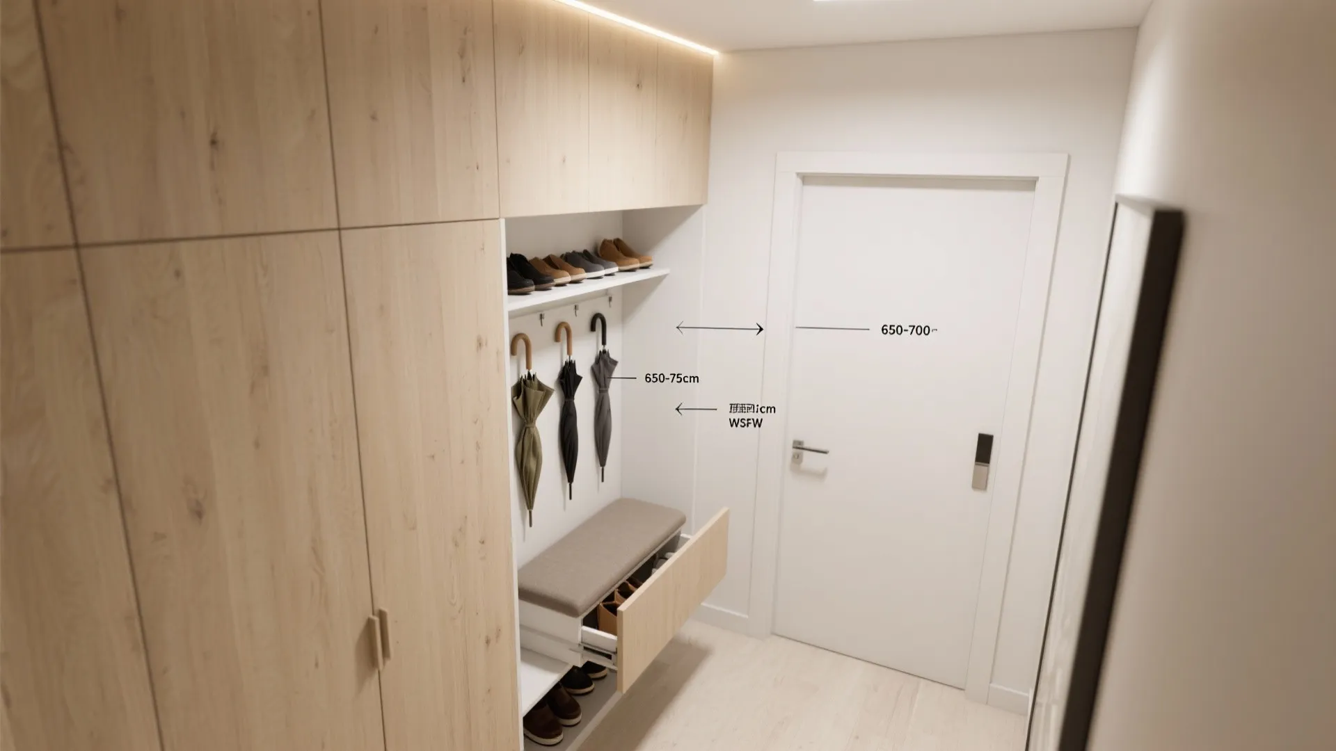 Built-in entry wall: slim storage, deep function