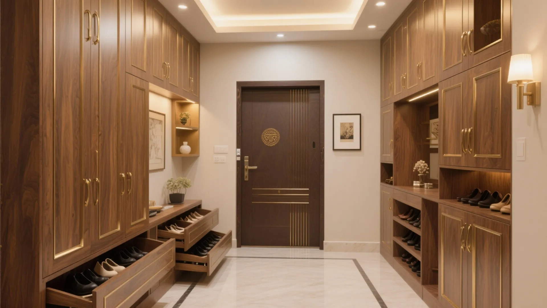 5) Entry and Storage: Built-In Calm with Warm Wood and Metal