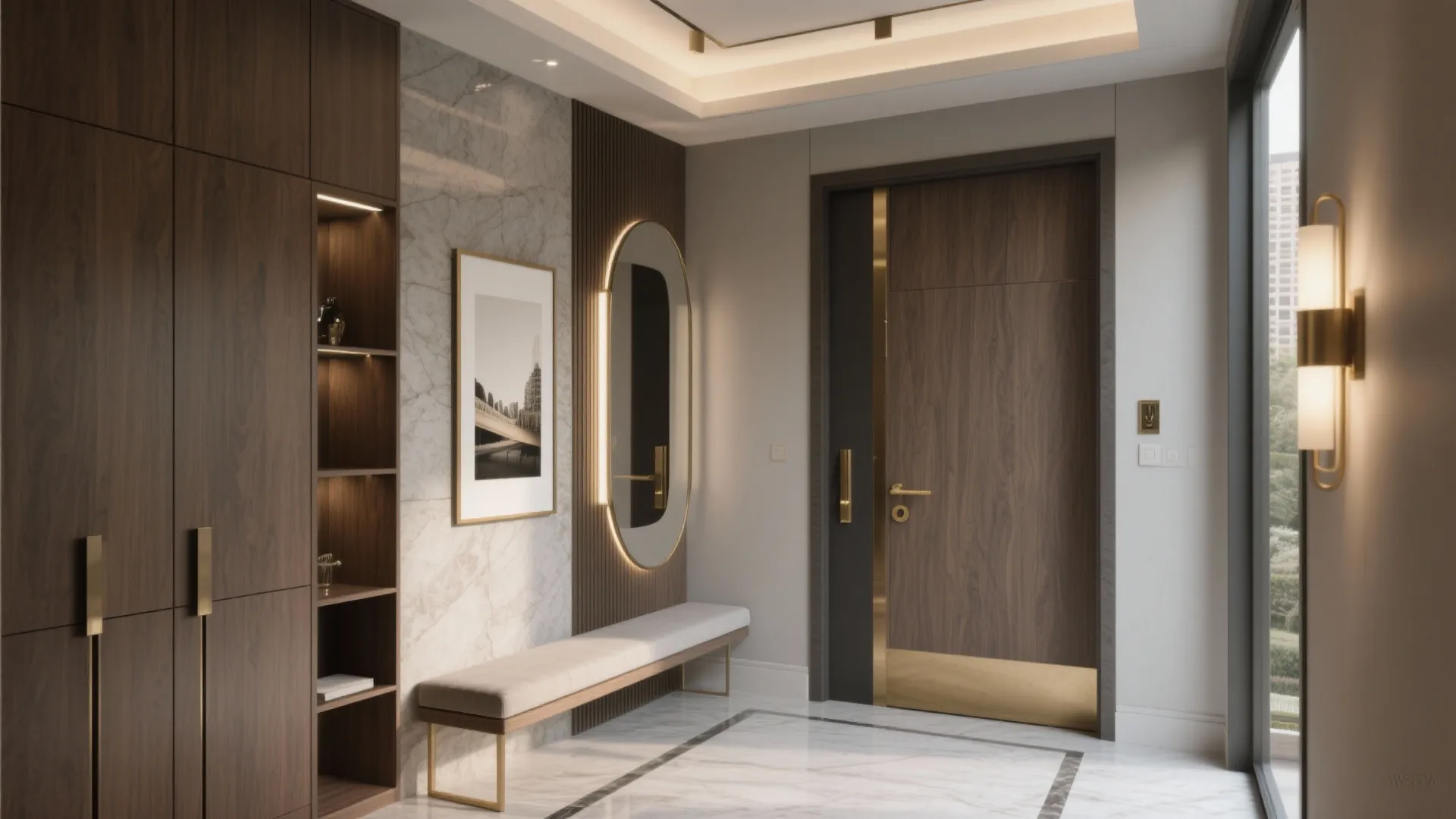 1) Sculpted Entryway: Concealed Storage + Gallery Lighting