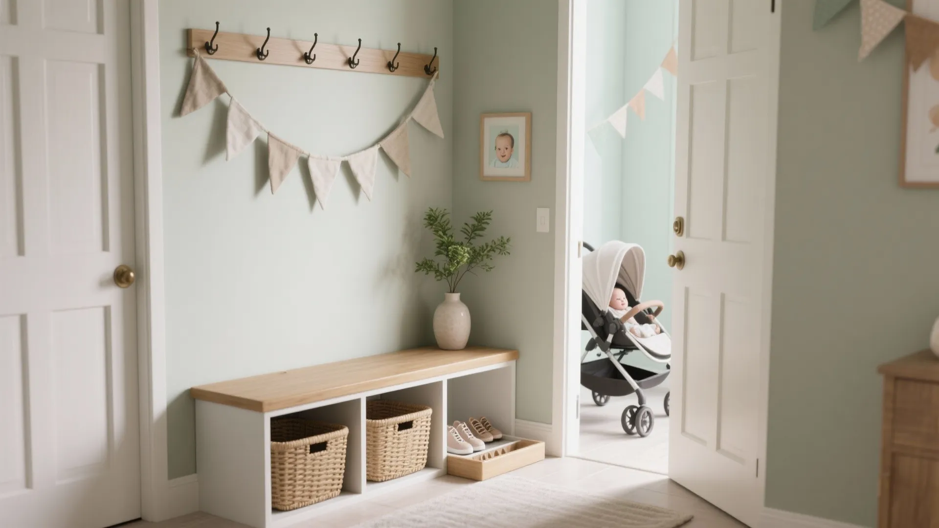 2) A compact welcome corner at the entryway