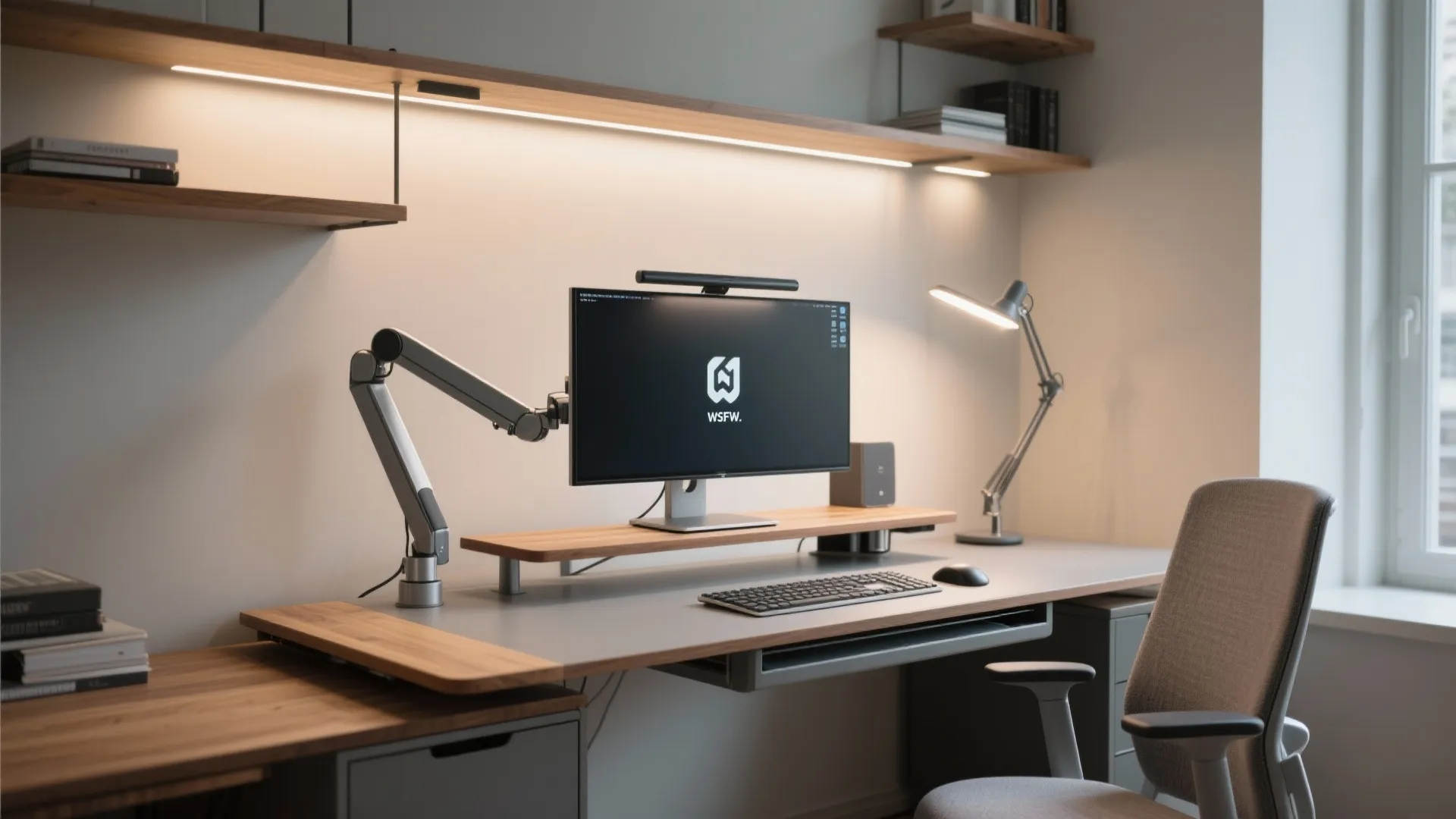 Ergonomic desk and task lighting zone