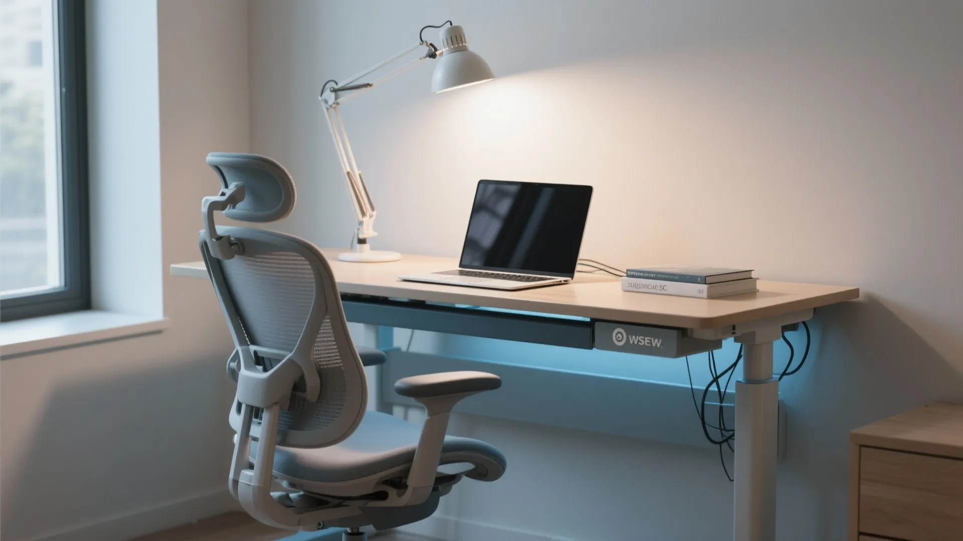 Ergonomic Desk Setup with Task Lighting