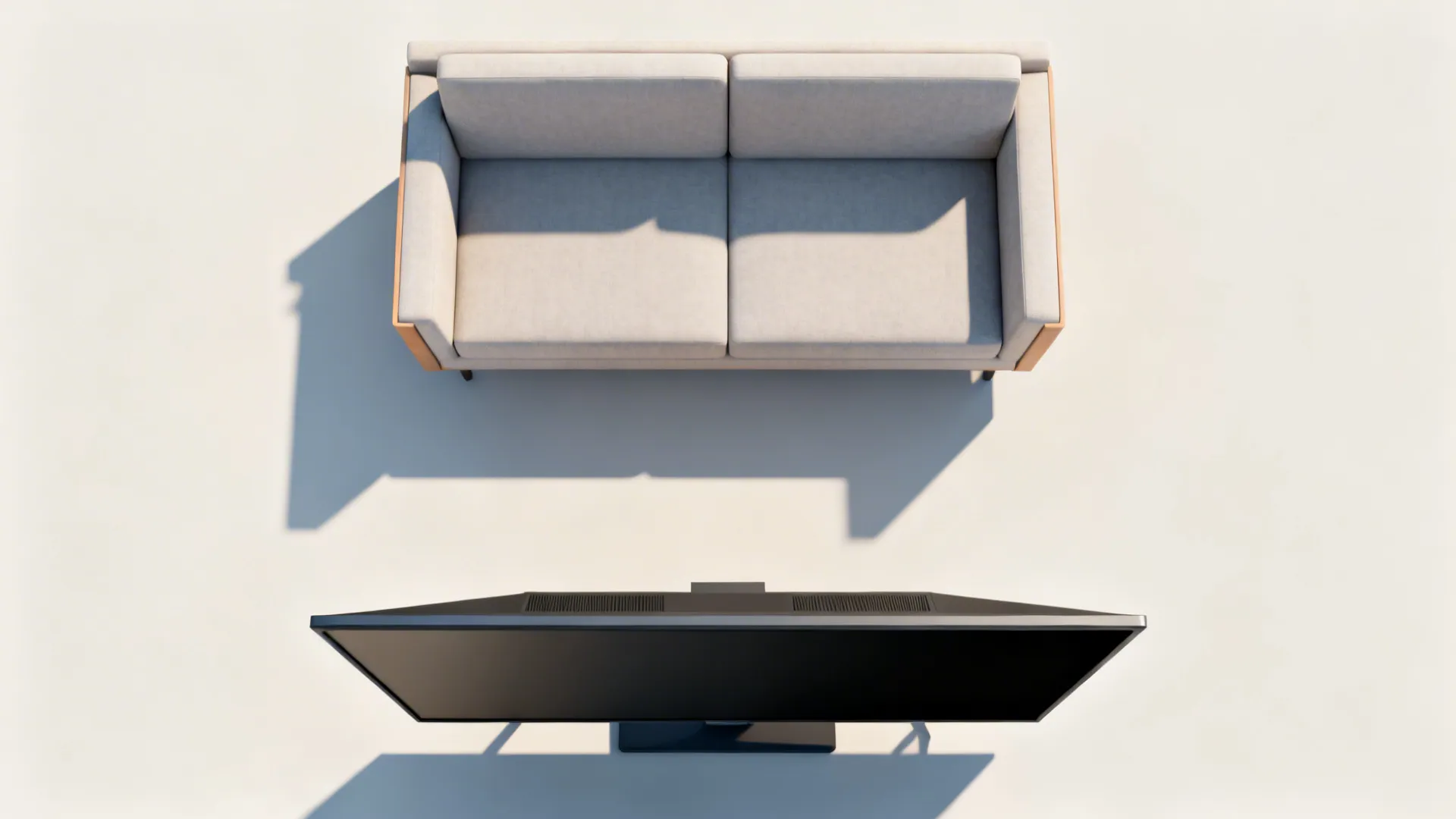 Top-down diagram showing seated eye level alignment with a wall-mounted TV.