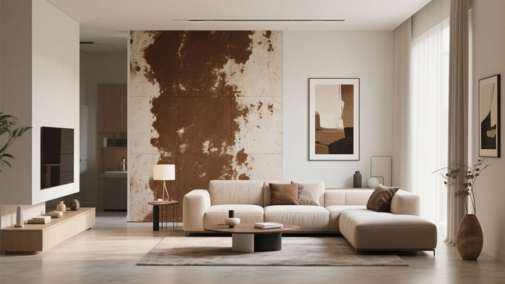 4. Espresso-Stained Feature Wall