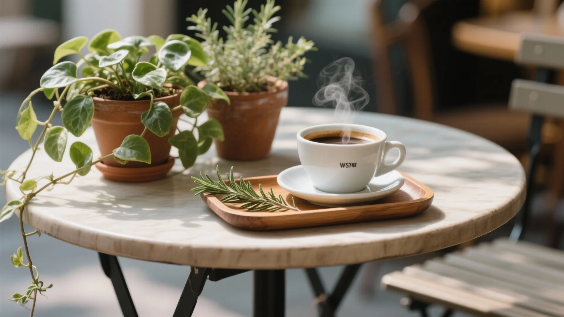 3) Cozy café corner: “Espresso, pothos, repeat.”