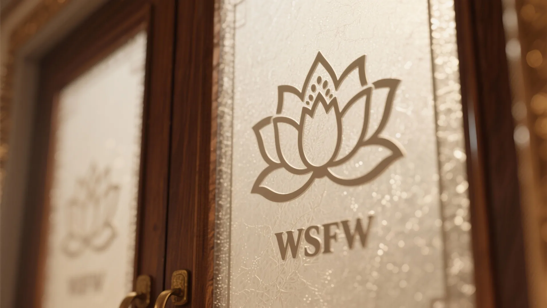 2) Frosted or etched glass doors with sacred motifs