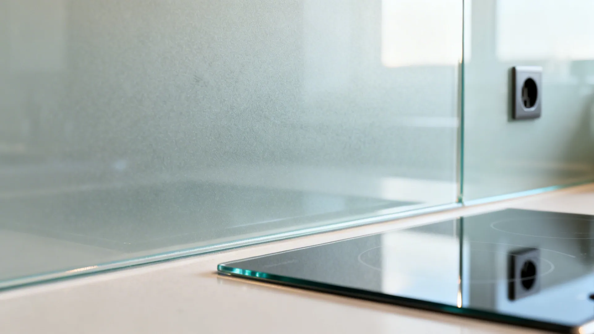 2) Glass backsplash for airy light and easy cleaning