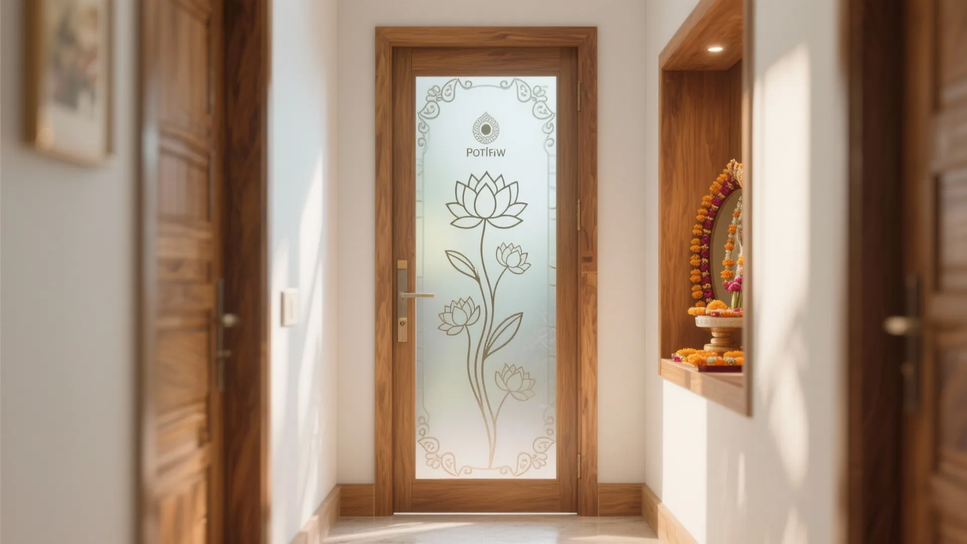 Etched Glass with Wooden Borders