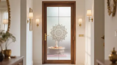 Elegant Wooden Pooja Room Door with Mandala Design