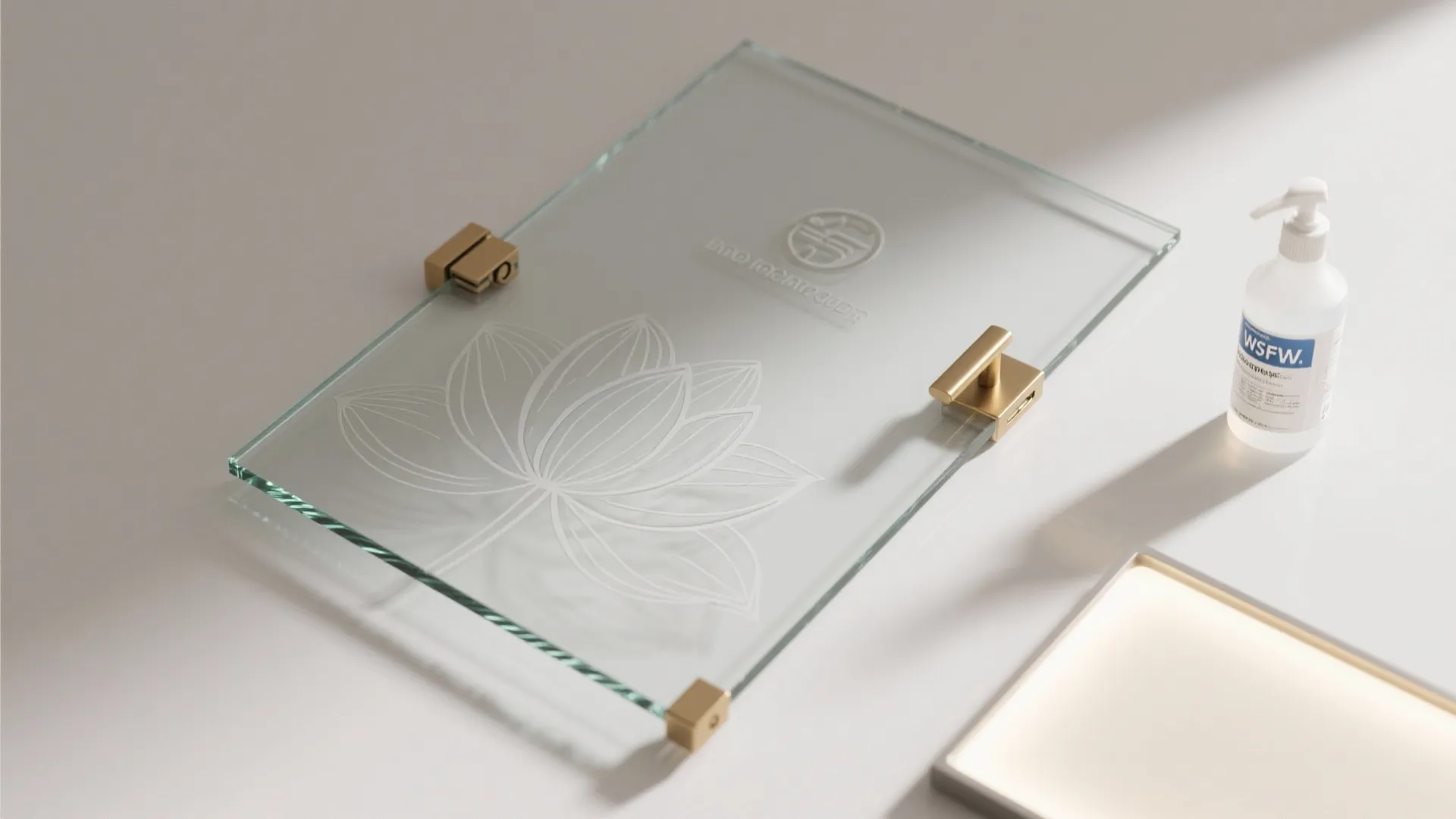 Clear glass doors with subtle etched motifs for light-filled corners