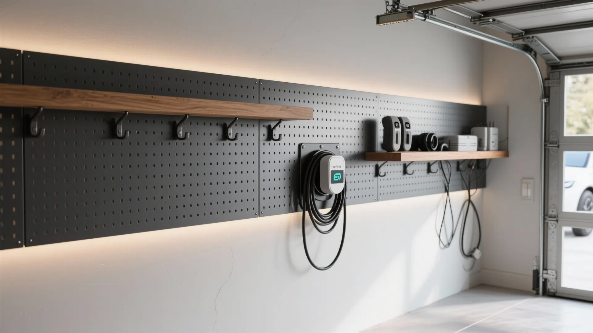 Feature wall meets EV-ready charging niche