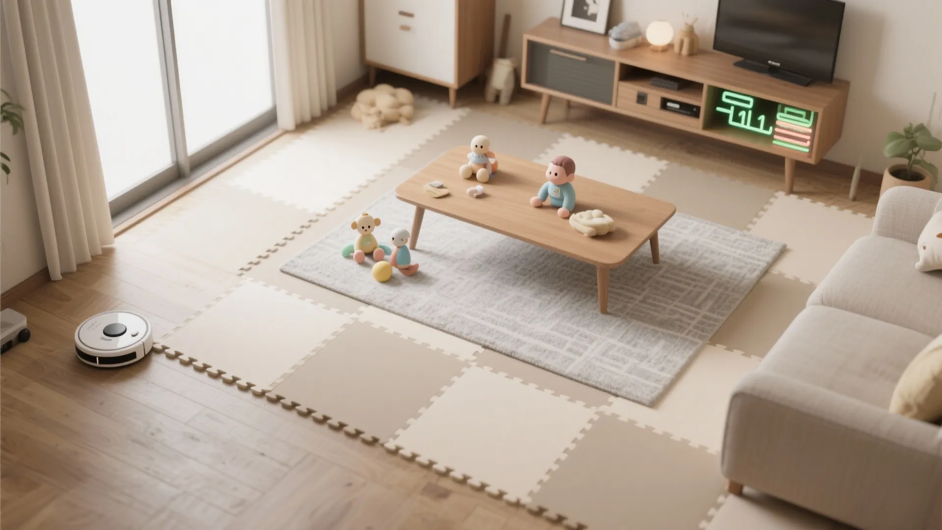 床は“静か・柔らかい・掃除しやすい”が正解：ジョイントマット＋ラグの二層