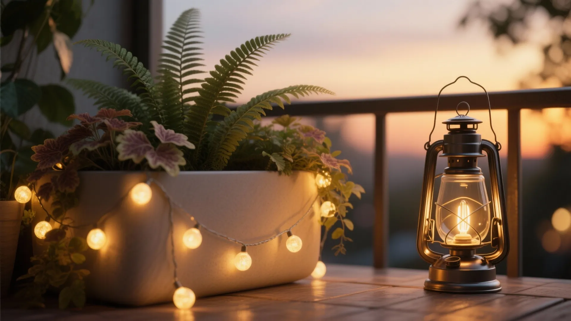Evening Ambience: Lighting, Pots, and a Quiet Seat