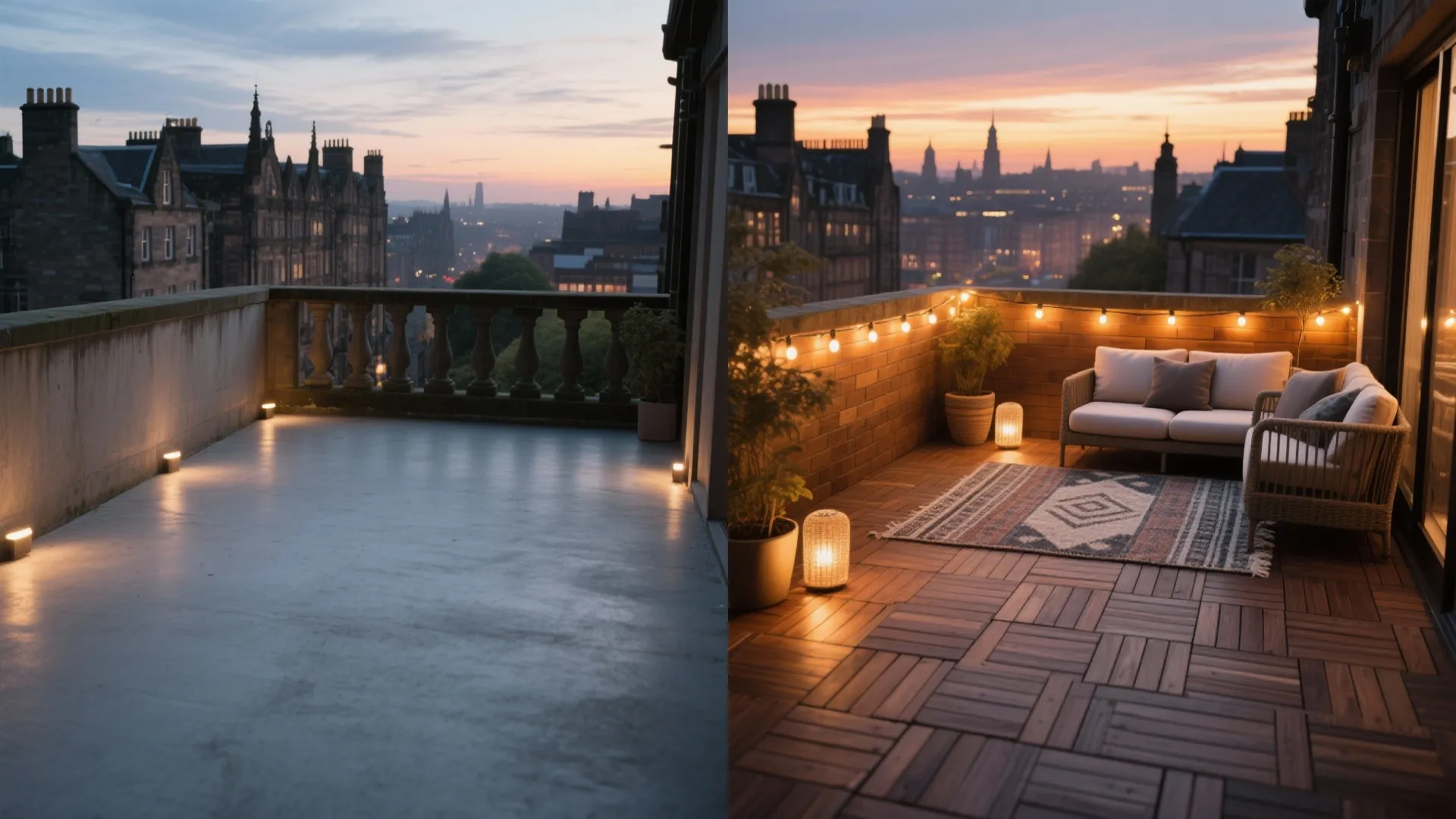 Warm lighting and wood accents for evening glow